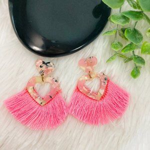 PinkAcetate open heart and fringe tassel earrings